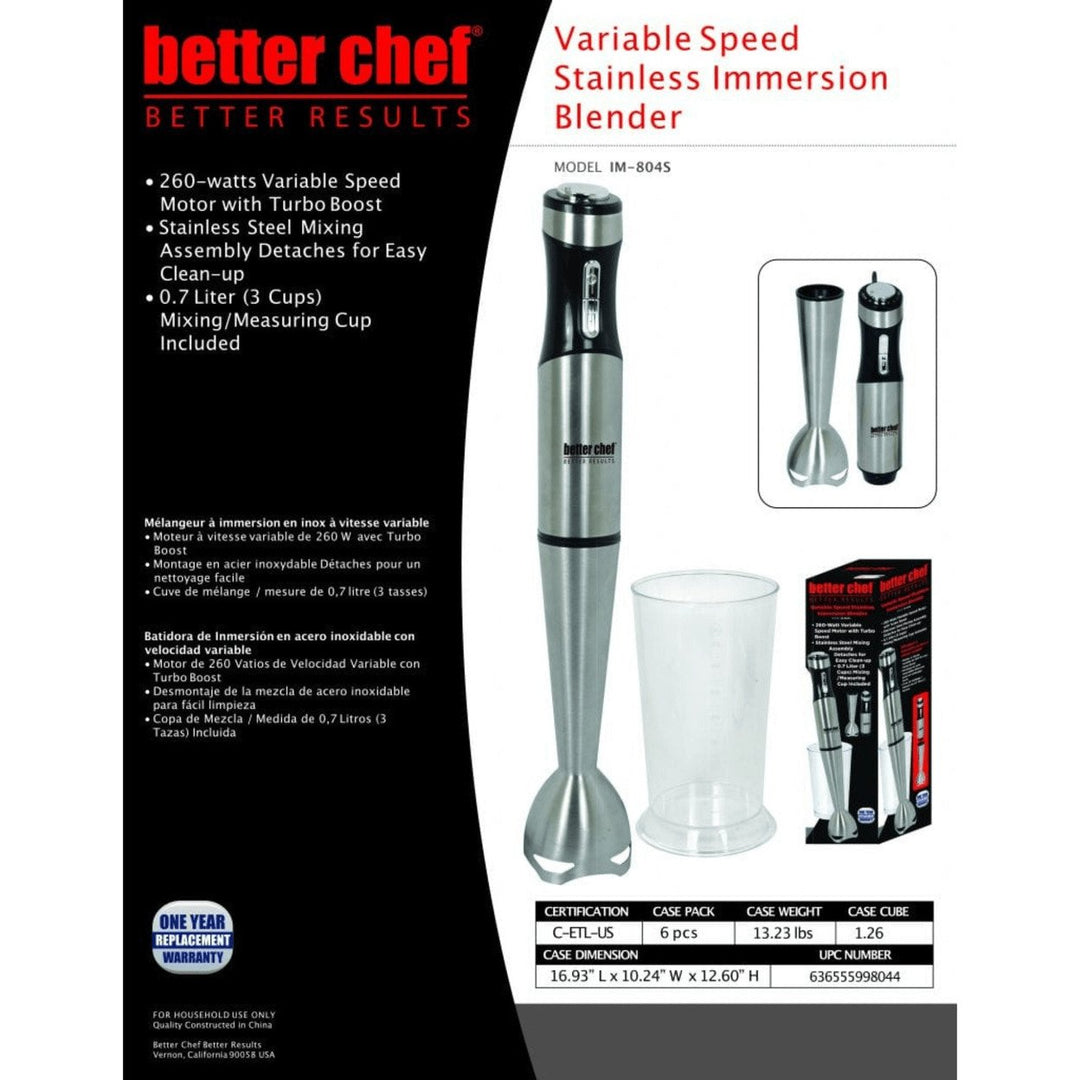 Better Chef Immersion Blender 260W Variable Speed Stainless Steel Model IM-804S Image 4