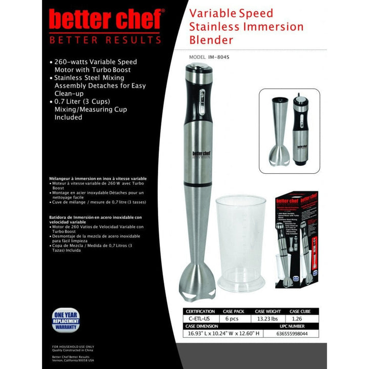 Better Chef Immersion Blender 260W Variable Speed Stainless Steel Model IM-804S Image 4