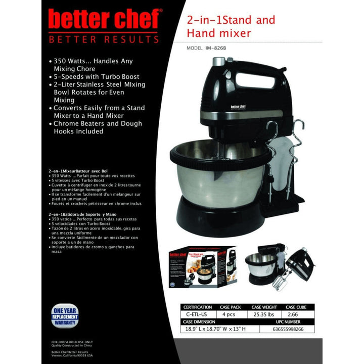 Better Chef 350W Hand Stand Mixer Stainless Steel Bowl 5 Speed Model IM-826B Image 3