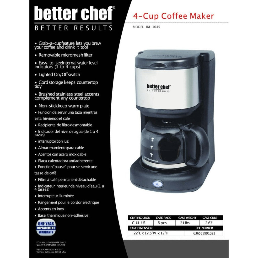 Better Chef 4-Cup Drip Coffeemaker Stainless Steel Model IM-104S Removable Filter Image 3