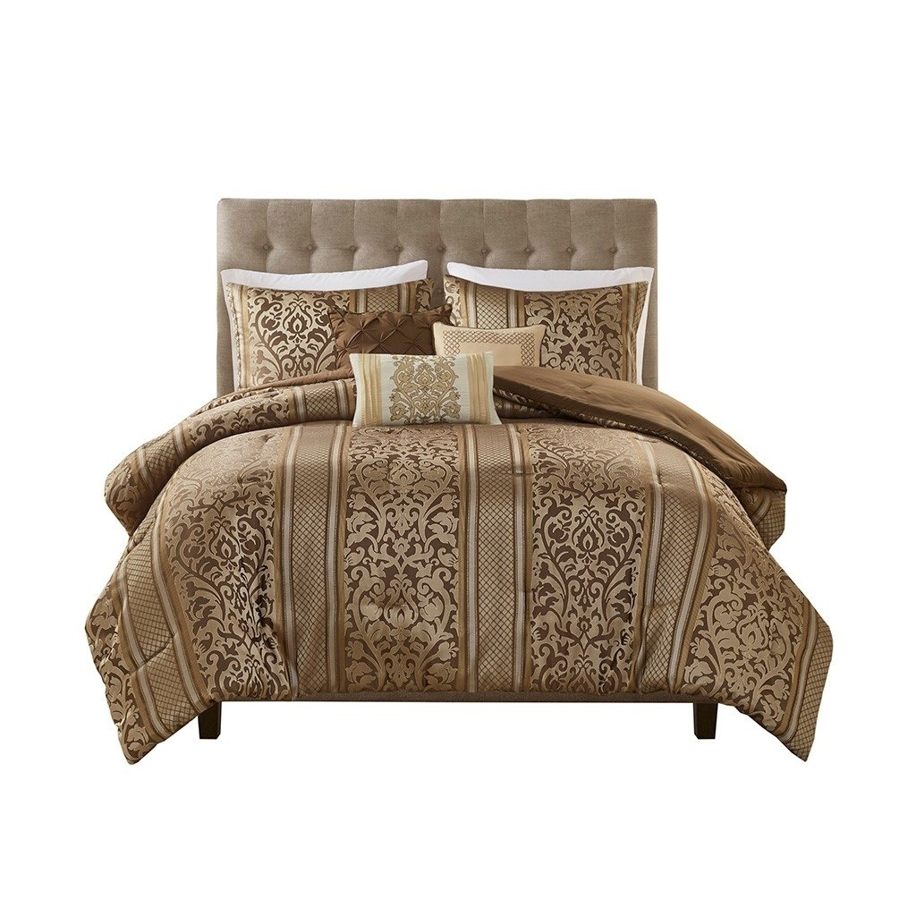 Gracie Mills Claire 6 Piece Jacquard Comforter Set Full/Queen Brown Gold GRACE-15872 Image 1