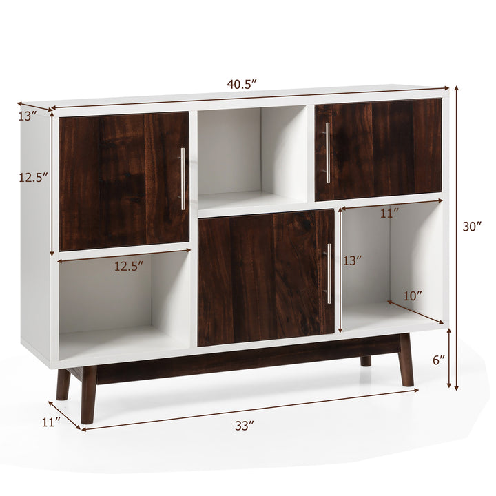 Wood Display Storage Cabinet Console Table TV Stand Multipurpose w/ Door and Shelf Image 2