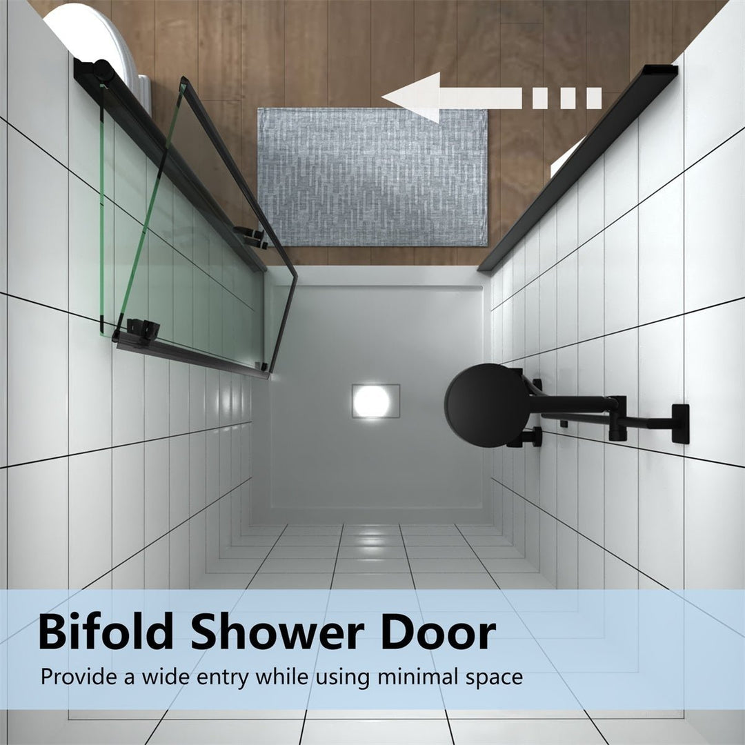 Adapt Folding Shower Door 30-31.3in W 72in H Matte Black Semi-Frameless Glass Image 7