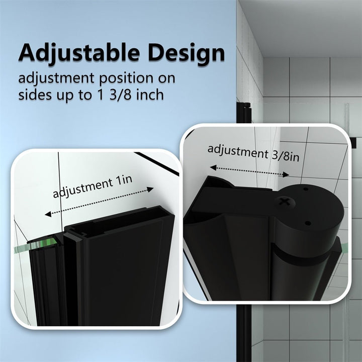 Adapt Folding Shower Door 30-31.3in W 72in H Matte Black Semi-Frameless Glass Image 11