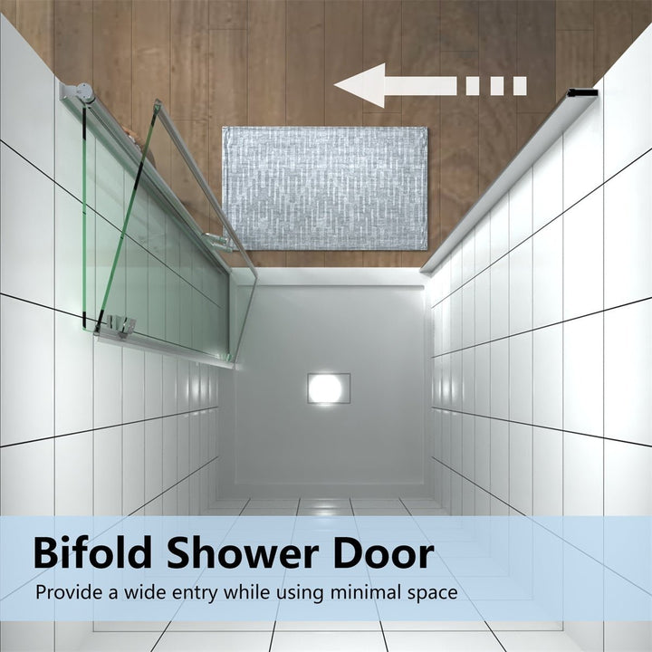 Exbrite Adapt Bifold Shower Door 32-33 in.W x 72 in.H Pivot Swing Shower Doors,Chrome,Clear Tempered Shower Glass Image 8