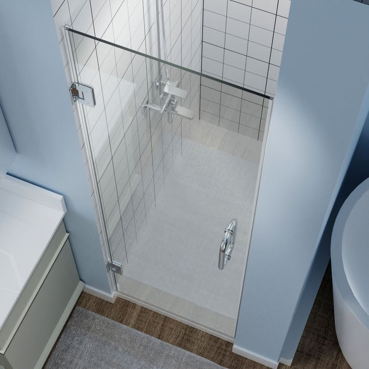 Gemini 24in Semi-Frameless Hinged Shower Door Clear Tempered Glass Chrome Image 11