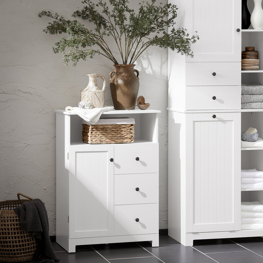 Haotian BZR107-W, White Bathroom Cabinet, Chest of Drawers for Bathroom, Storage Cabinet with drawer Image 1