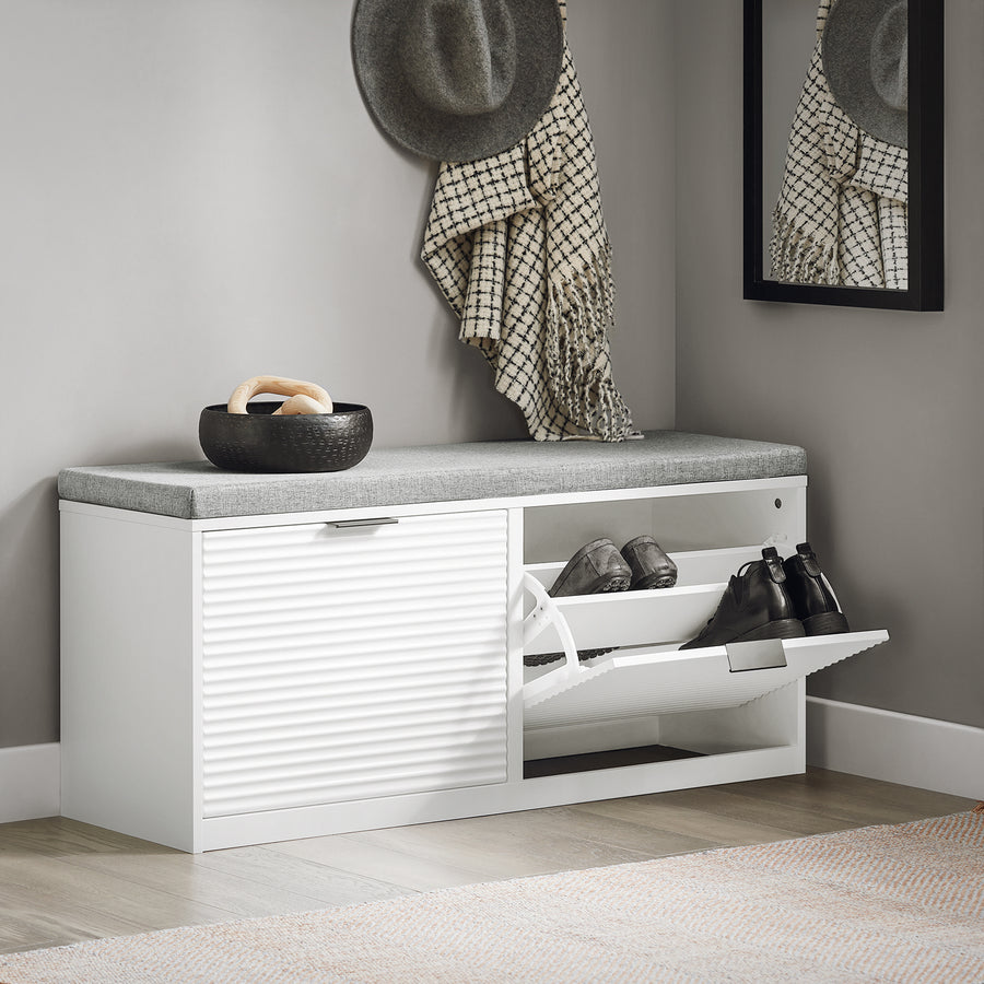 Haotian FSR147-W, Storage Bench with Drawers and Padded Seat Cushion, Shoe Rack Hallway Bench Shoe Bench Image 1