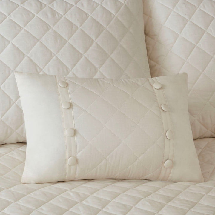 Gracie Mills 4-Piece Reversible Bedspread Set Ivory Cotton Diamond Quilted GRACE-10370 Image 2