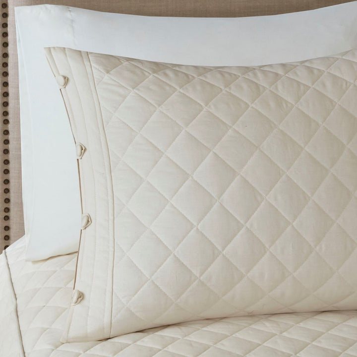 Gracie Mills 4-Piece Reversible Bedspread Set Ivory Cotton Diamond Quilted GRACE-10370 Image 3