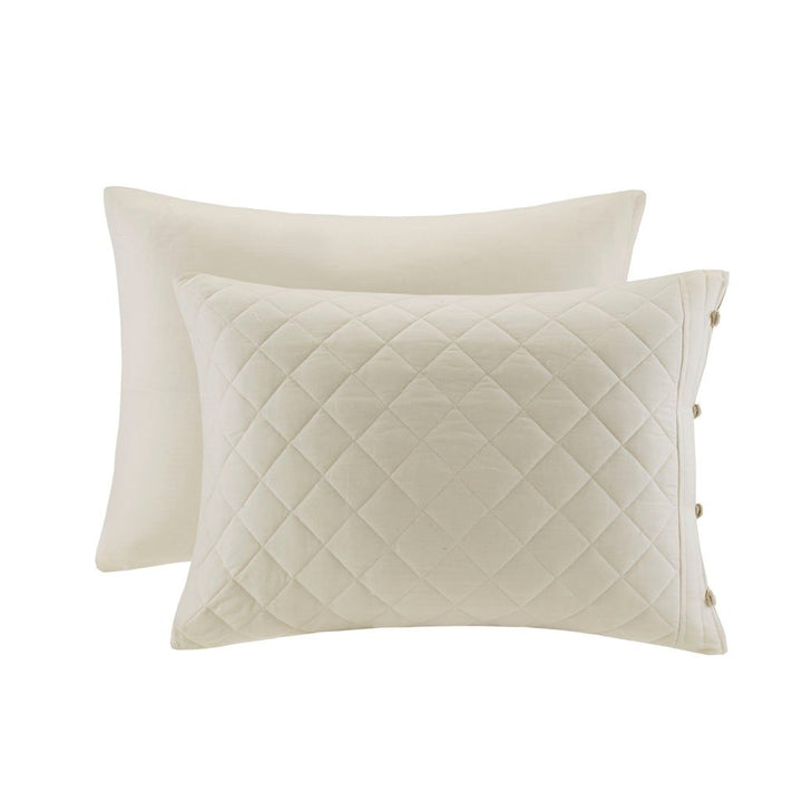 Gracie Mills 4-Piece Reversible Bedspread Set Ivory Cotton Diamond Quilted GRACE-10370 Image 4