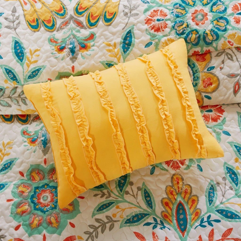 Gracie Mills Reilly Boho Quilt Set Twin Yellow Microfiber Floral Medallion GRACE-12031 Image 2