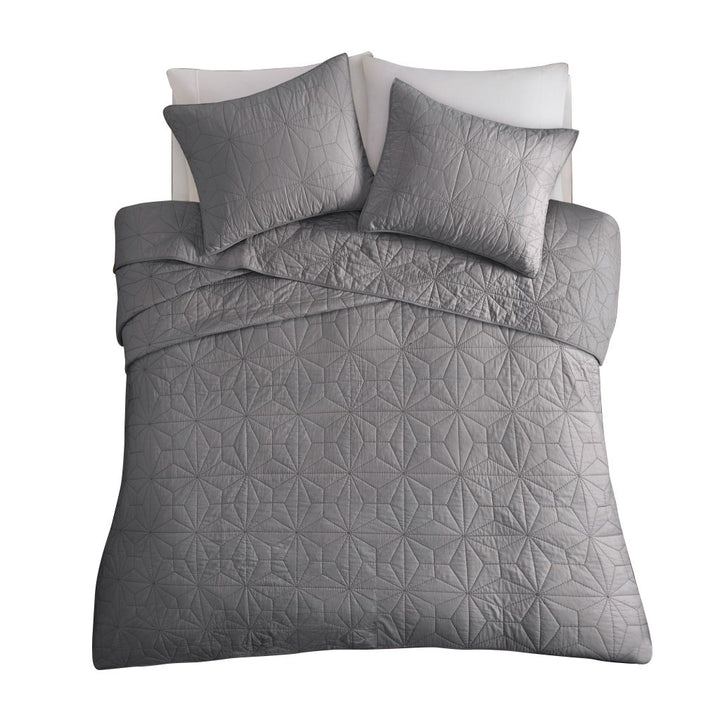 Gracie Mills Nymeria 3-Piece Cotton Quilt Set King Gray GRACE-12039 Image 1