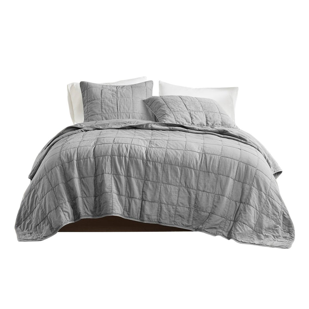 Gracie Mills Griffin 3-Piece Cotton Coverlet Set White Grid Design GRACE-14886 Image 1