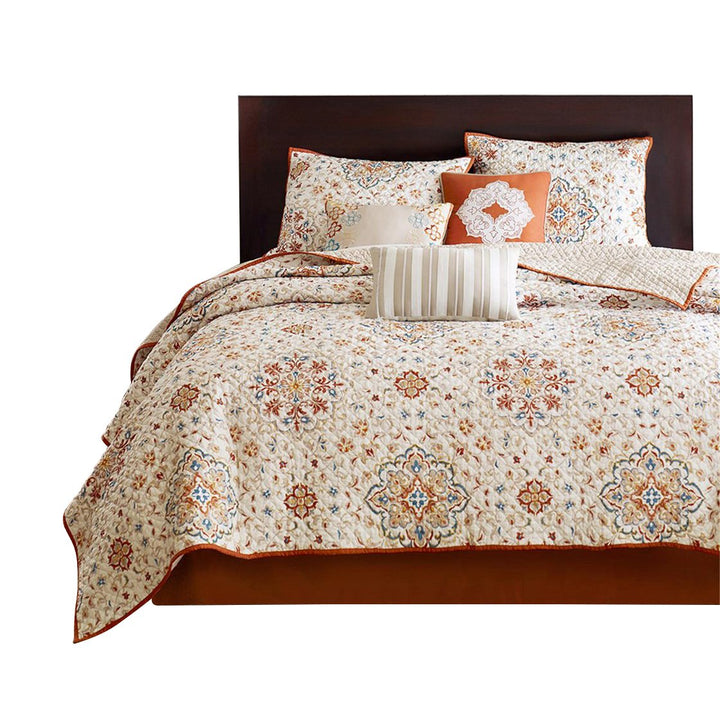 Gracie Mills Greene Reversible Quilt Set 6-Piece Rust Ivory Polyester Microfiber Image 1