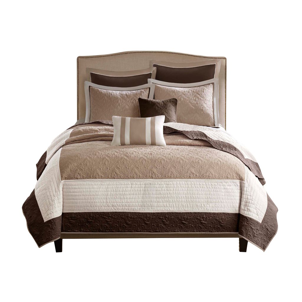 Gracie Mills Colby 7-Piece Quilt Set Brown Ivory Taupe Reversible GRACE-3301 Image 1