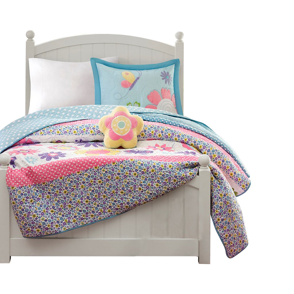 Gracie Mills Alara Springtime Reversible Quilt Set Twin Flowers Polka Dots GRACE-5961 Image 1