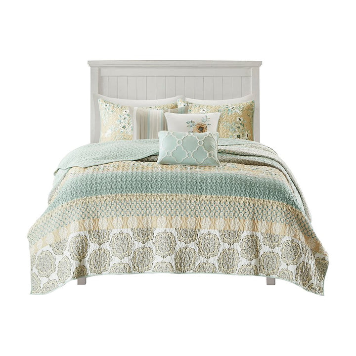 Gracie Mills Alvarado 6-Piece Reversible Cotton Quilt Set Green Blue Yellow GRACE-6834 Image 1