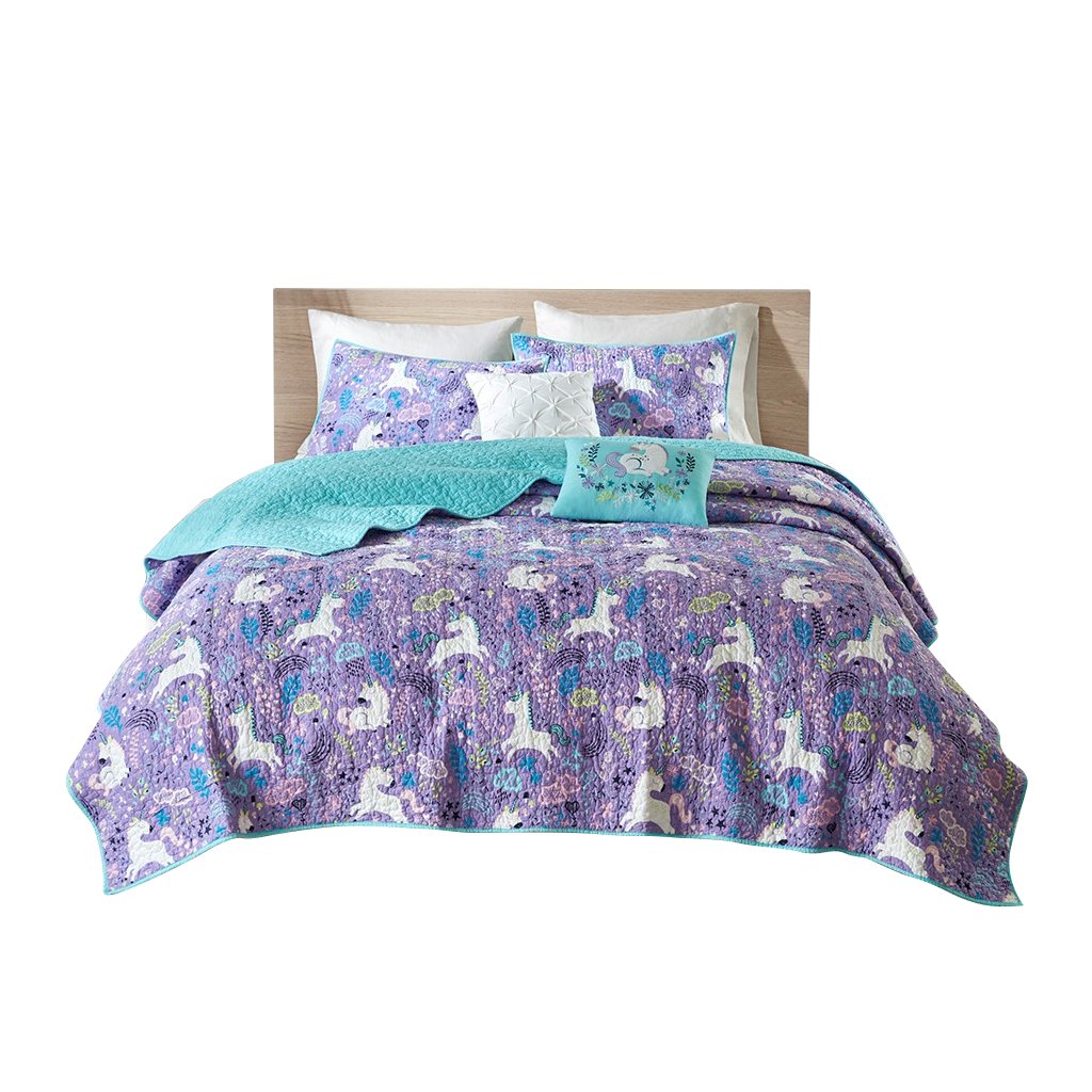 Gracie Mills Glenda 4-Peice Unicorn Reversible Cotton Quilt Set with coordinating Throw Pillows - GRACE-9203 Image 4
