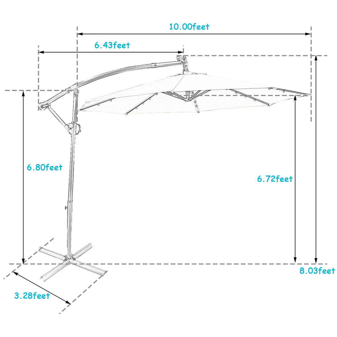 10FT Outdoor Offset Umbrella Solar Powered LED 360Degree Rotation Aluminum Turquoise Image 3