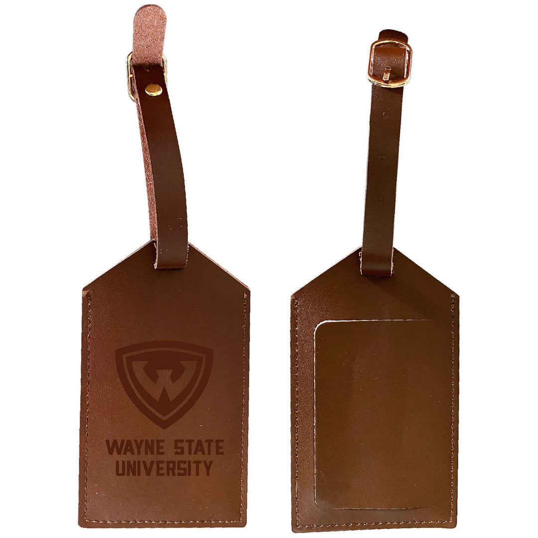 Wayne State Leather Luggage Tag Engraved Officially Licensed Collegiate Product Image 1