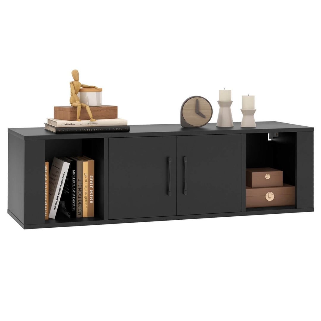 Wall Mounted Floating Desk Hutch Wall Shelf Cabinet Storage Shelves 2 Door Image 1