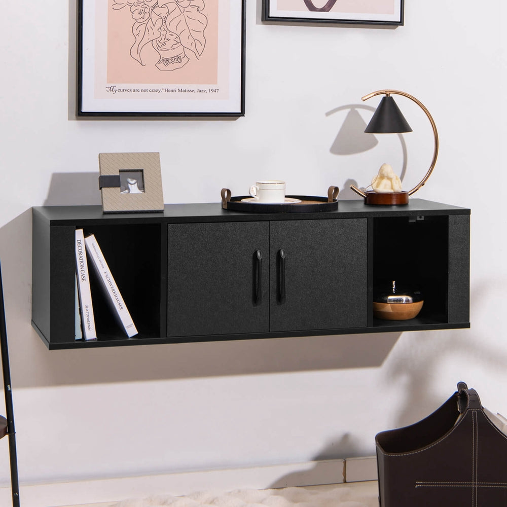 Wall Mounted Floating Desk Hutch Wall Shelf Cabinet Storage Shelves 2 Door Image 2