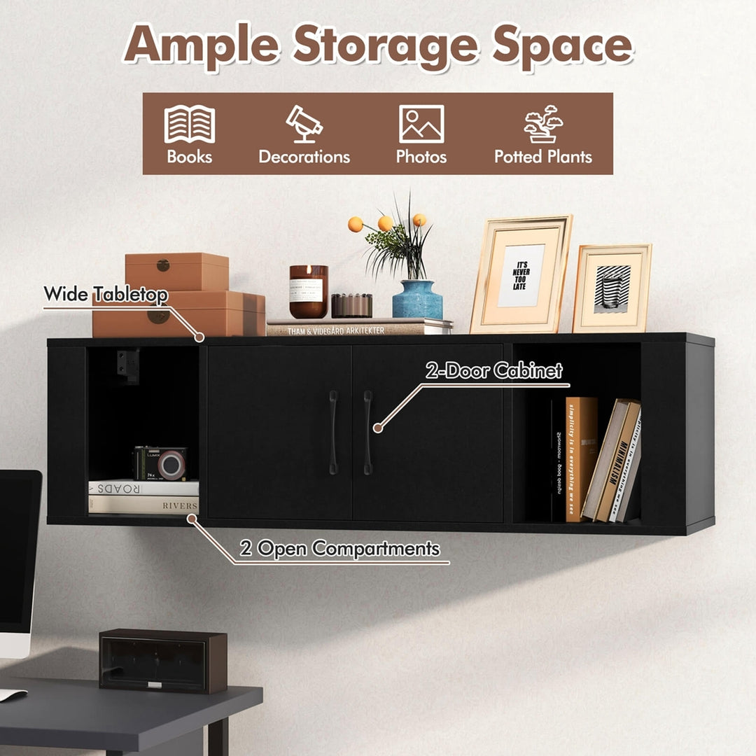 Wall Mounted Floating Desk Hutch Wall Shelf Cabinet Storage Shelves 2 Door Image 6