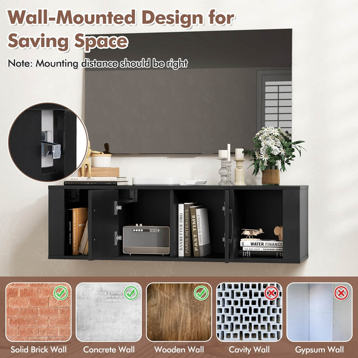 Wall Mounted Floating Desk Hutch Wall Shelf Cabinet Storage Shelves 2 Door Image 7