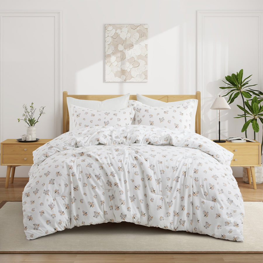 2 or 3 Pieces Soft Botanical Floral Comforter with Pillow Sham, Cozy Bedding Comforter Sets Image 1