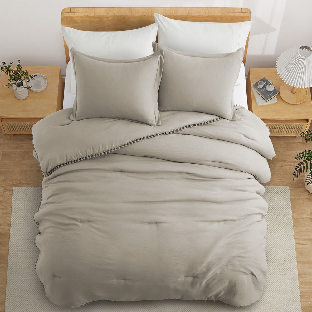 Pom Pom Ball Fringe Comforter Set, 2 or 3 Piece Down Alternative Bedding Comforter Sets for All Seasons Image 2