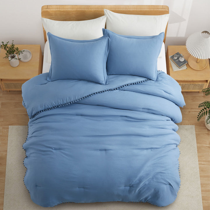 Pom Pom Ball Fringe Comforter Set, 2 or 3 Piece Down Alternative Bedding Comforter Sets for All Seasons Image 6