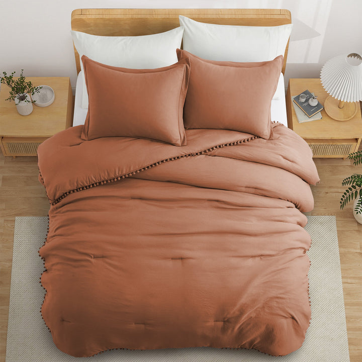 Pom Pom Ball Fringe Comforter Set, 2 or 3 Piece Down Alternative Bedding Comforter Sets for All Seasons Image 10
