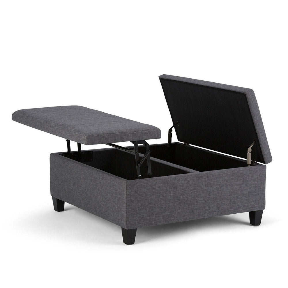 Ellis Linen Coffee Table Storage Ottoman 36x36 Modern Split Top Design Image 2