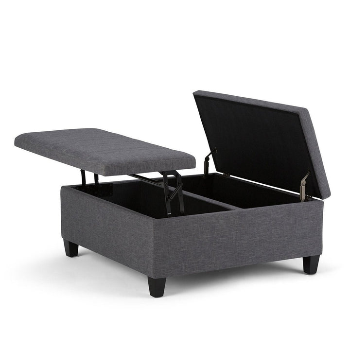 Ellis Linen Coffee Table Storage Ottoman 36x36 Modern Split Top Design Image 1