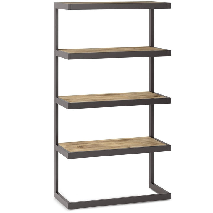 Erina Bookcase Acacia Wood 4 Shelves Black Frame 66 Inch Modern Industrial Image 1