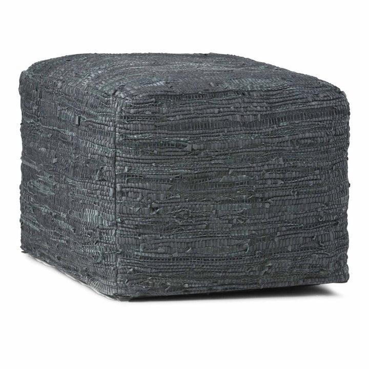 Fredrik Genuine Leather Square Pouf 18x18 Durable Braided Accent Furniture Image 1