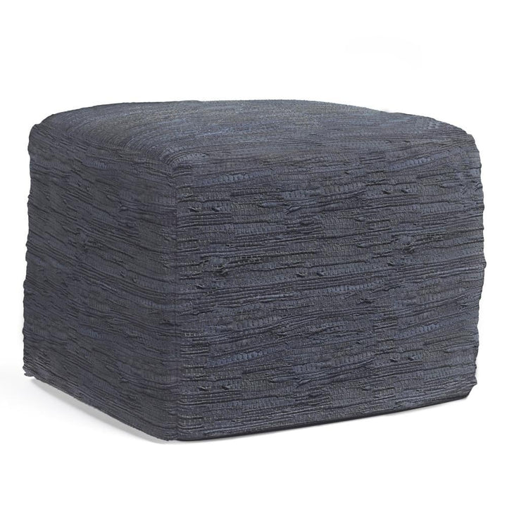 Fredrik Genuine Leather Square Pouf 18x18 Durable Braided Accent Furniture Image 1