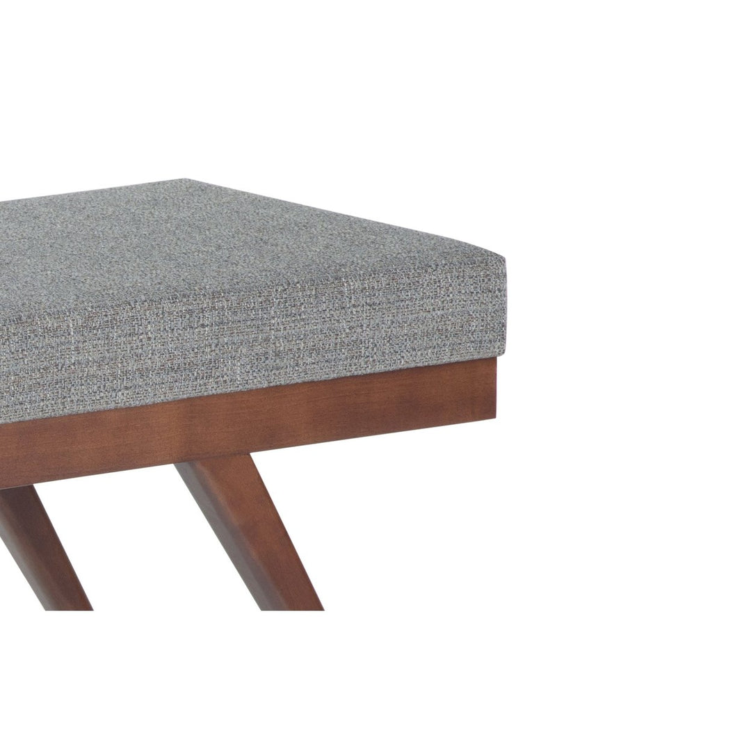 Chanelle Ottoman Bench Tweed Fabric Mid Century Modern 47.75in Solid Wood Image 8