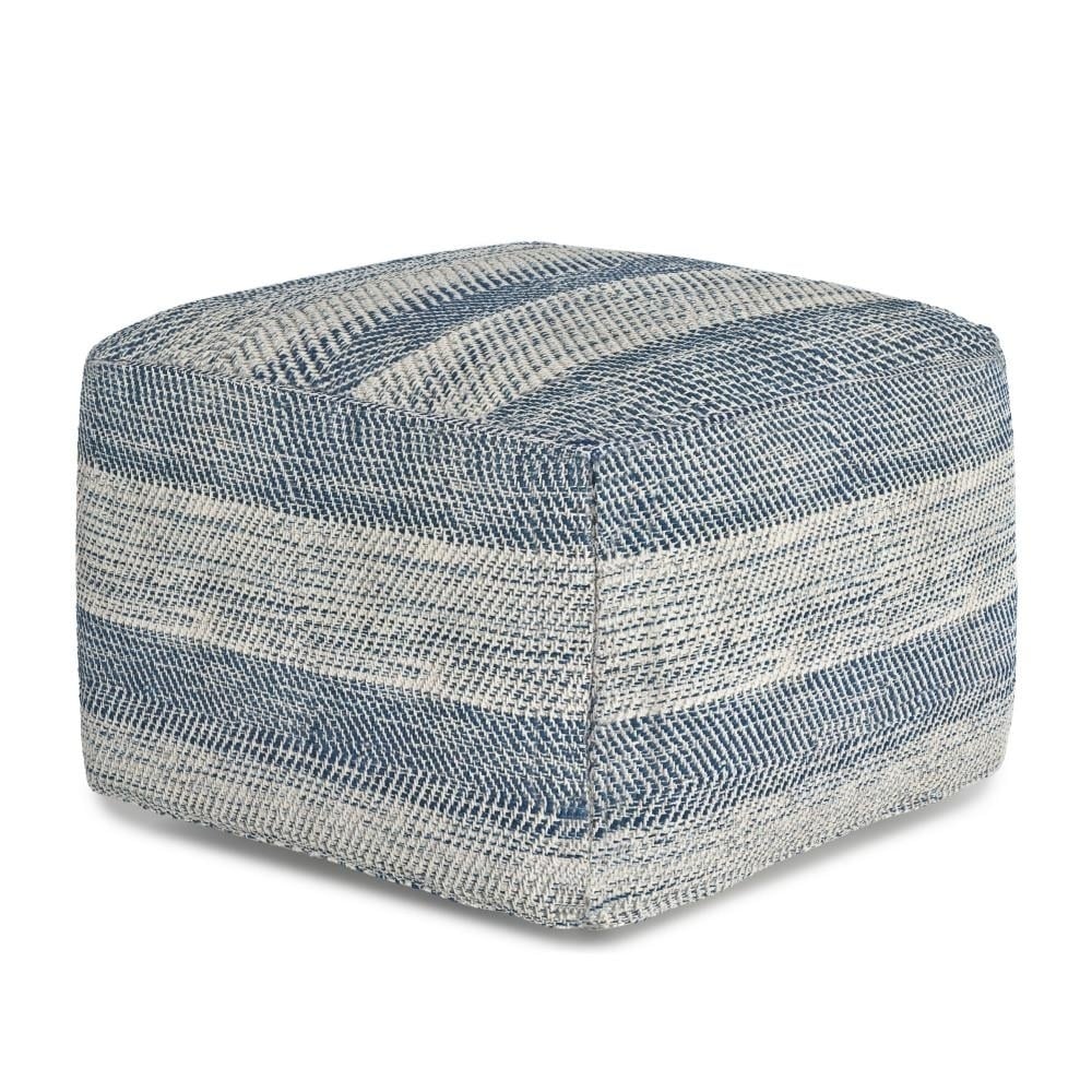 Simpli Home Clay Square Pouf Hand-Woven Fabric 18in Accent Foot Stool Image 1