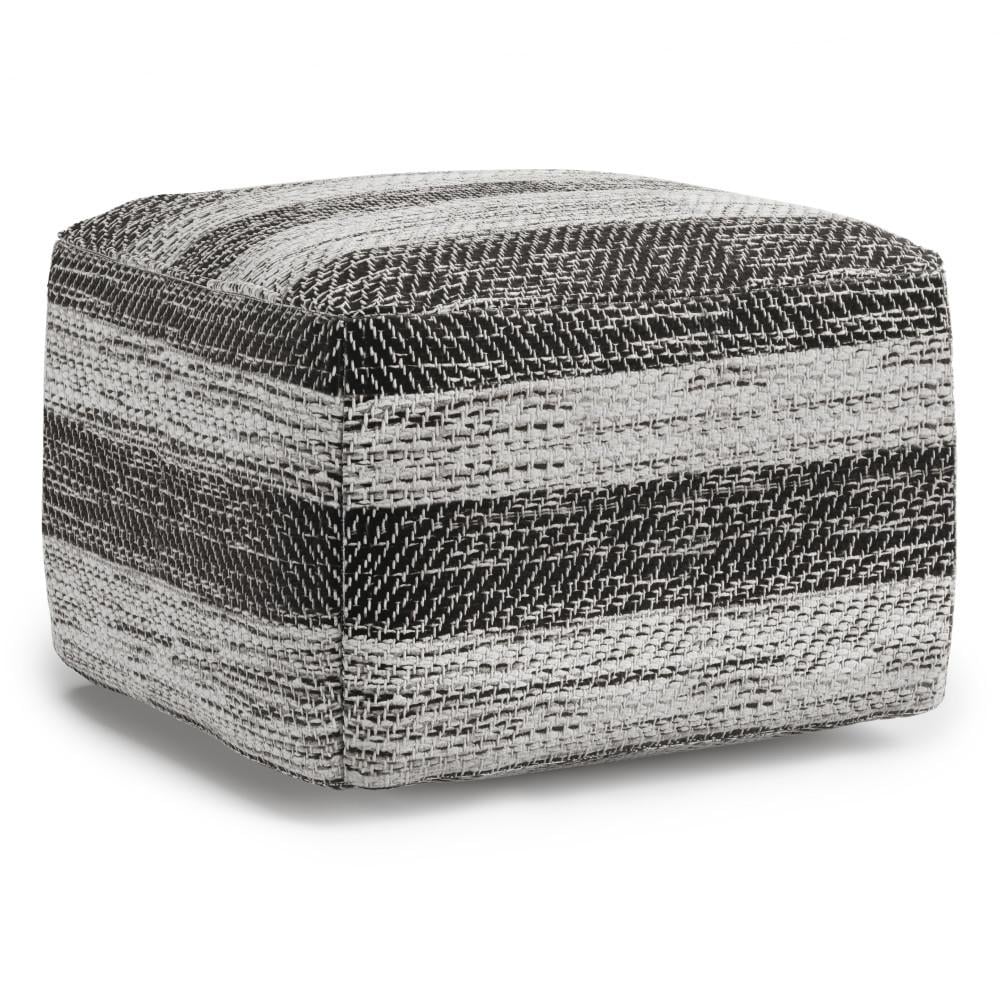 Simpli Home Clay Square Pouf Hand-Woven Fabric 18in Accent Foot Stool Image 1