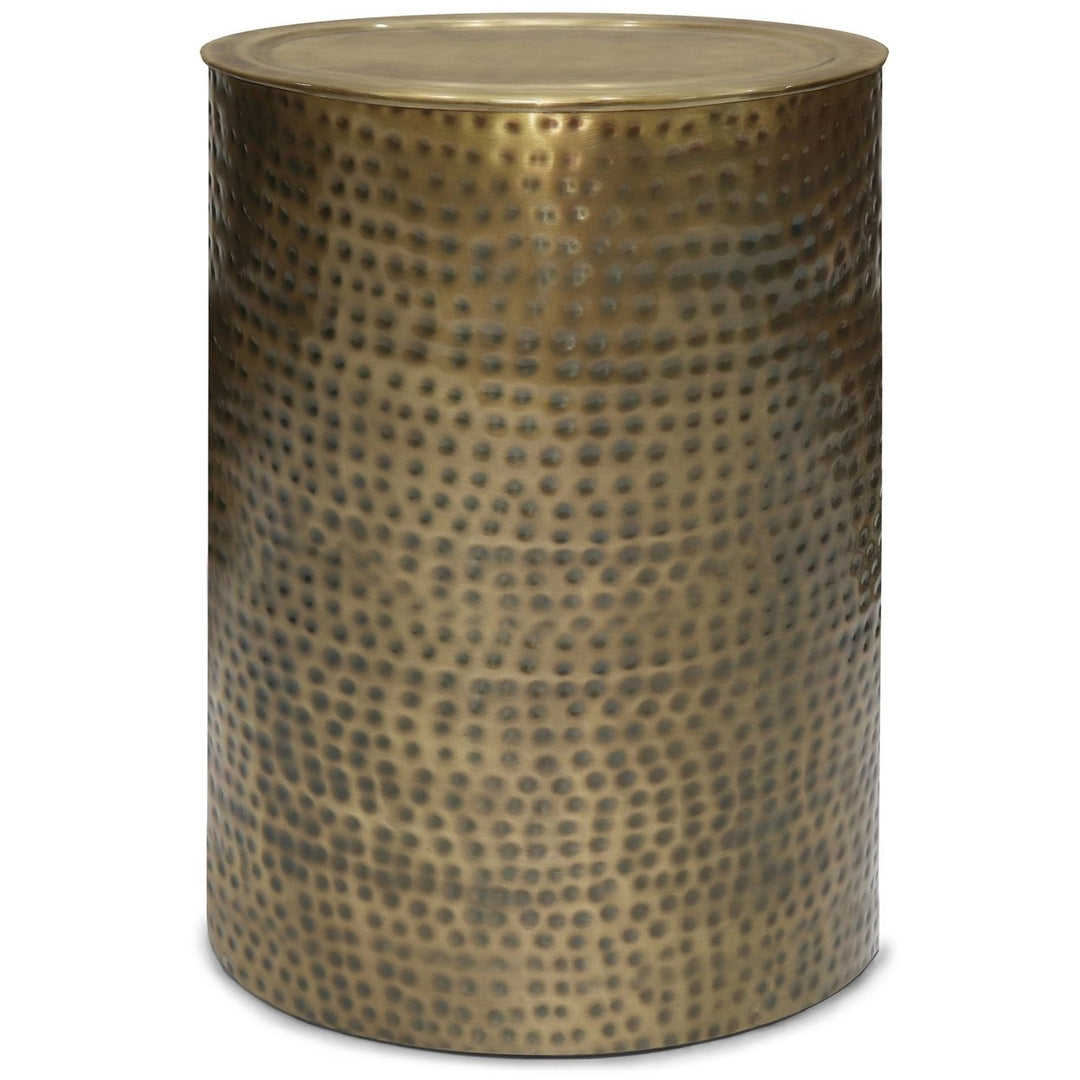 Corbin Metal Side Table Hammered Surface Cylinder Design Living Room Bedroom Image 1