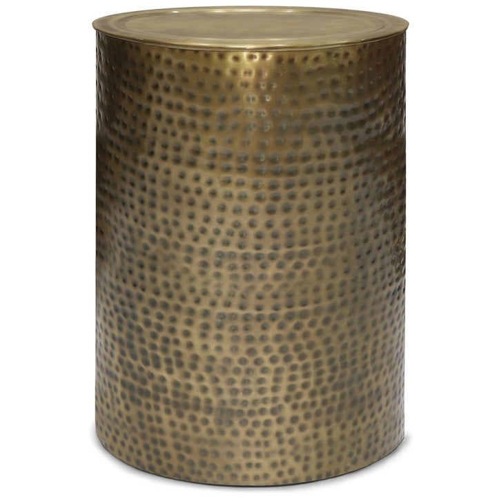 Corbin Metal Side Table Hammered Surface Cylinder Design Living Room Bedroom Image 1