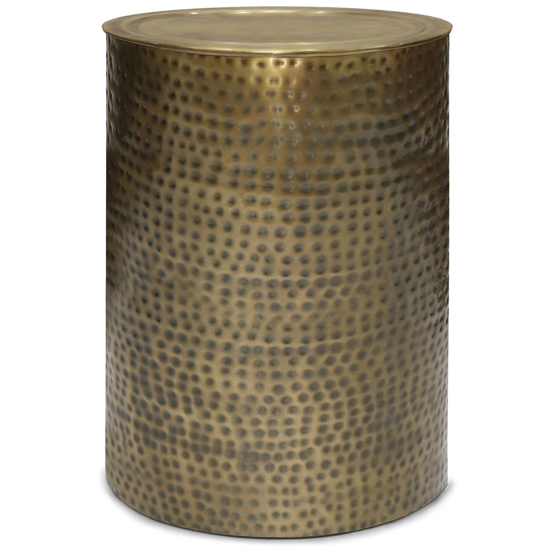 Corbin Metal Side Table Hammered Surface Cylinder Design Living Room Bedroom Image 2