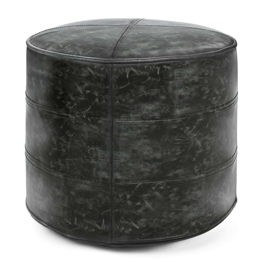 Connor Pouf Round Genuine Buffalo Leather 18 Inch Decorative Footstool Ottoman Image 2