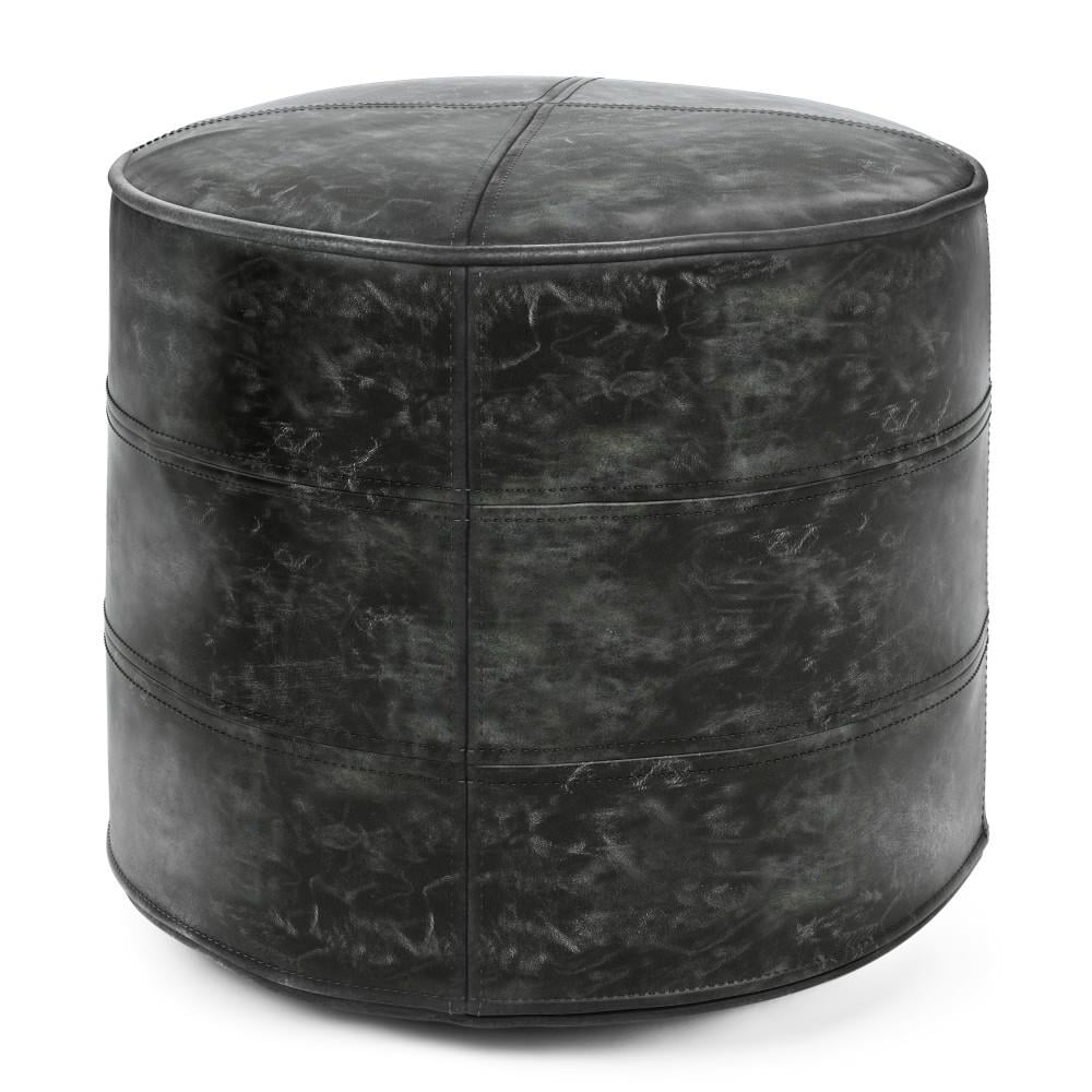 Connor Pouf Round Genuine Buffalo Leather 18 Inch Decorative Footstool Ottoman Image 1