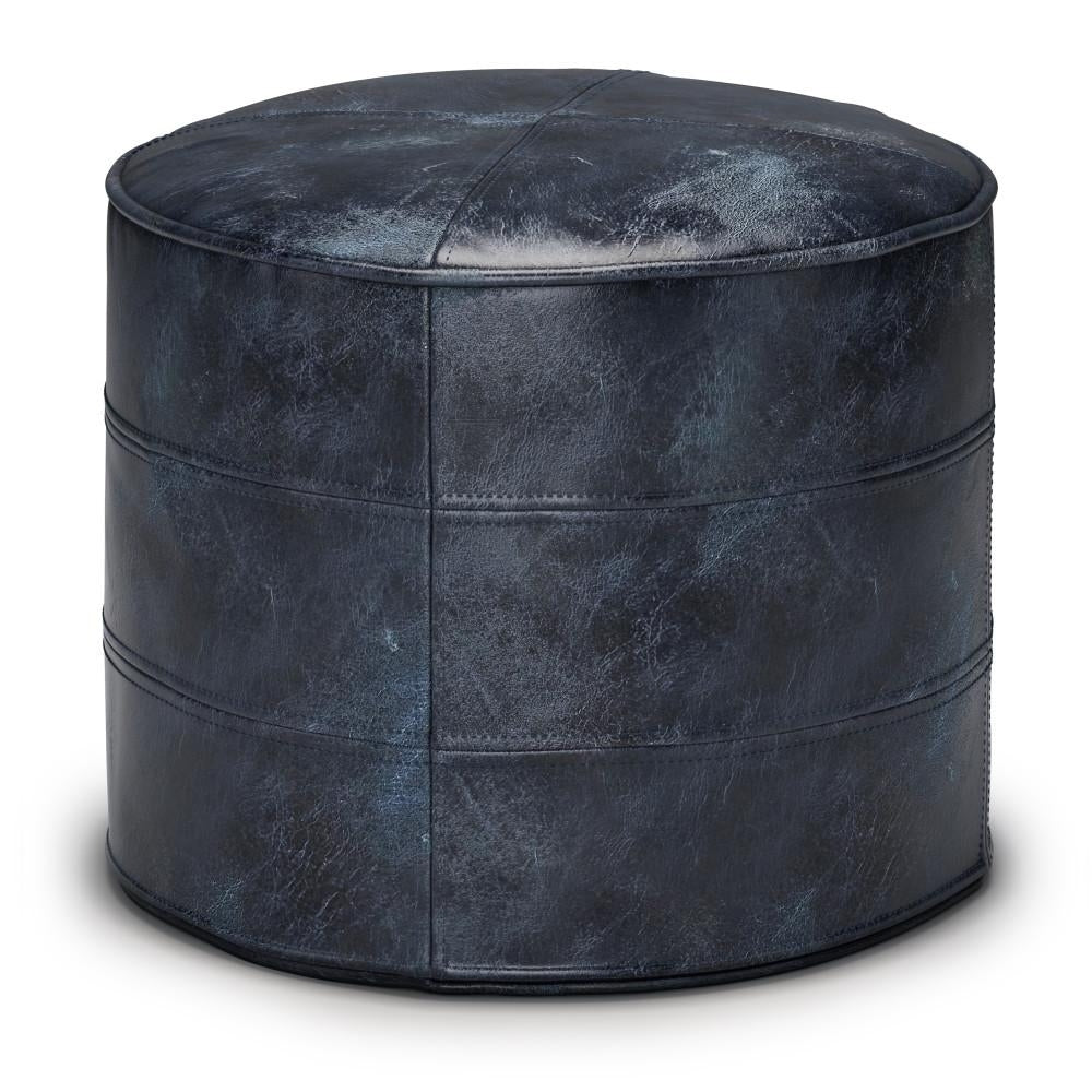 Connor Pouf Round Genuine Buffalo Leather 18 Inch Decorative Footstool Ottoman Image 3