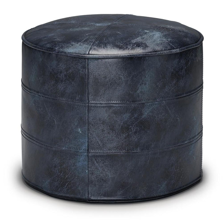 Connor Pouf Round Genuine Buffalo Leather 18 Inch Decorative Footstool Ottoman Image 1