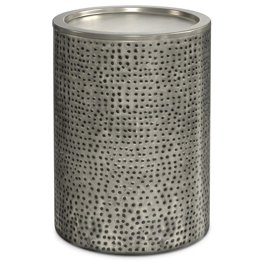 Corbin Metal Side Table Hammered Surface Cylinder Design Living Room Bedroom Image 3