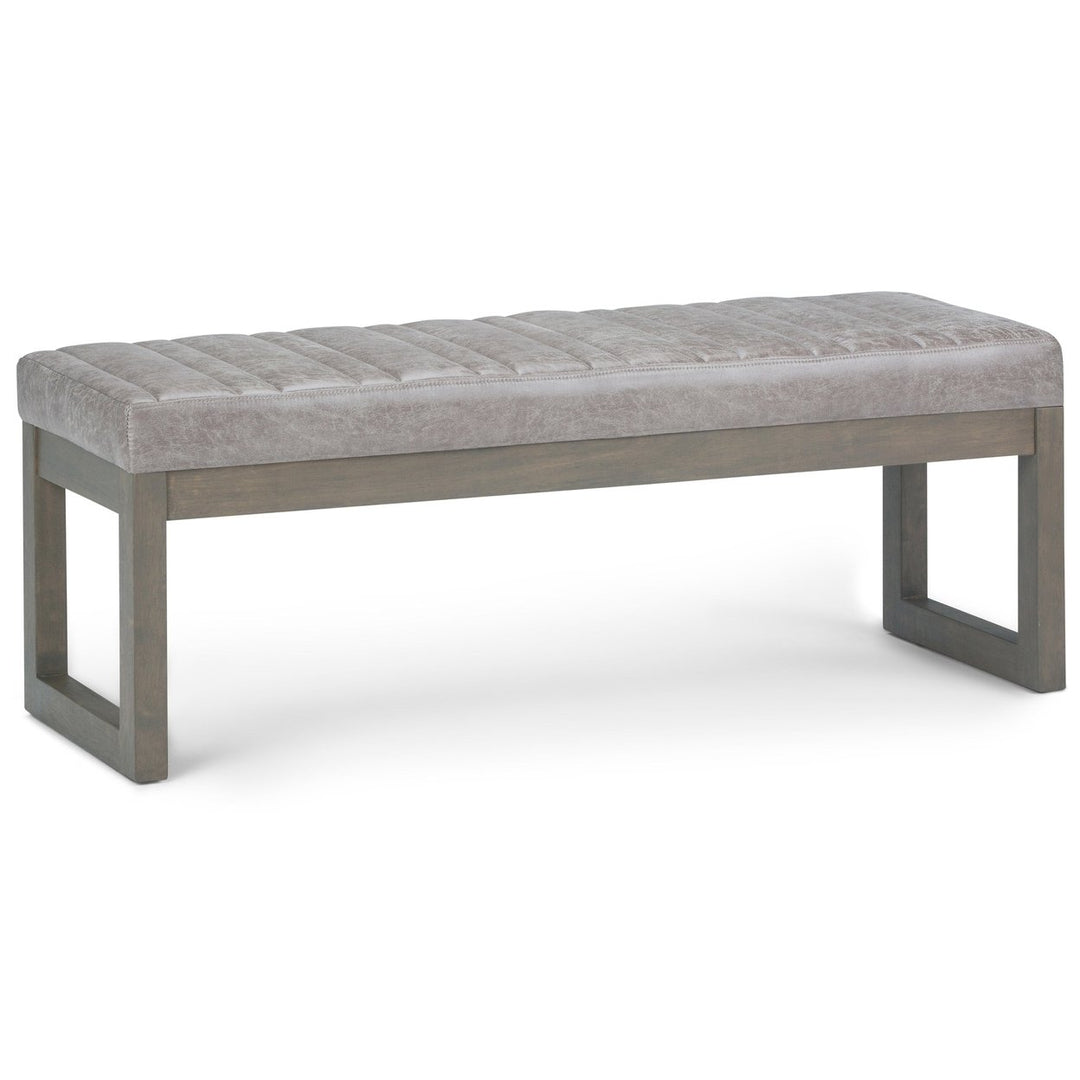 Casey Ottoman Bench Driftwood Color 43.5 inch Durable Fabric Entryway Footstool Image 1